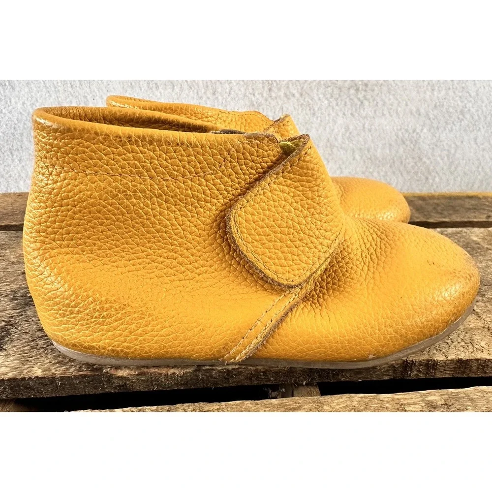 Baby Shoes Mocs Little Piggies Yellow Leather Sz 2-3Y (6 in Length)